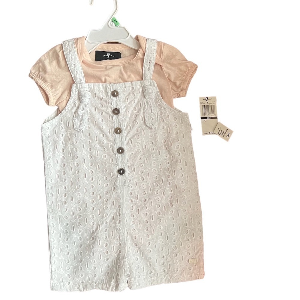 7 for all Mankind Toddler Girls Size 18 months 2 piece set Romper and shirt NWT